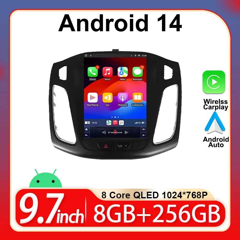 Для Tesla Style Ford Focus 3 Mk 2011-2019 Автомобильный мультимедийный видеоплеер 9 7-дюймовый