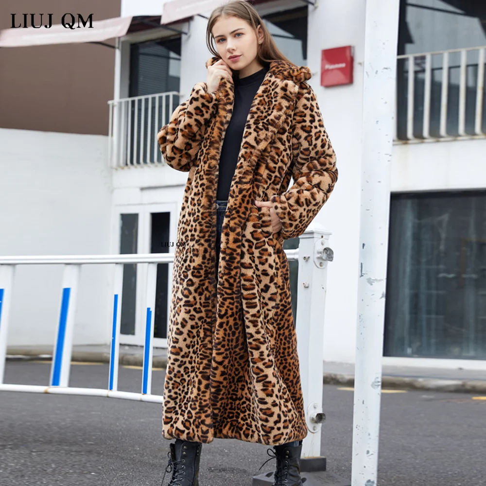 

Удлиненная верхняя одежда, пальто из искусственного меха, женские осенне-зимние парки, плотное леопардовое пальто с лацканами, свободная плюшевая куртка, женская одежда 2023