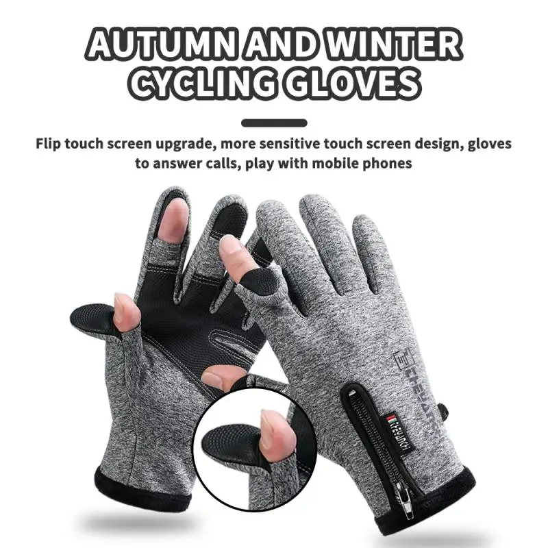 

Waterproof Winter Fishing Gloves 2 Finger Flip Windproof Women Men Gloves Velvet Warm Protection Fish Angling Gloves