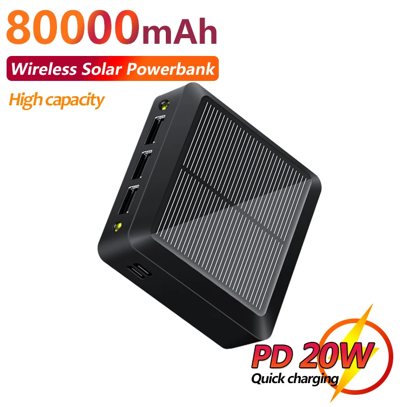 

Large Capacity 80000mAh Solar Mini Power Bank Portable Charger Fast Charging Battery Pack with 3 USB for IPhone Xiaomi Samsung