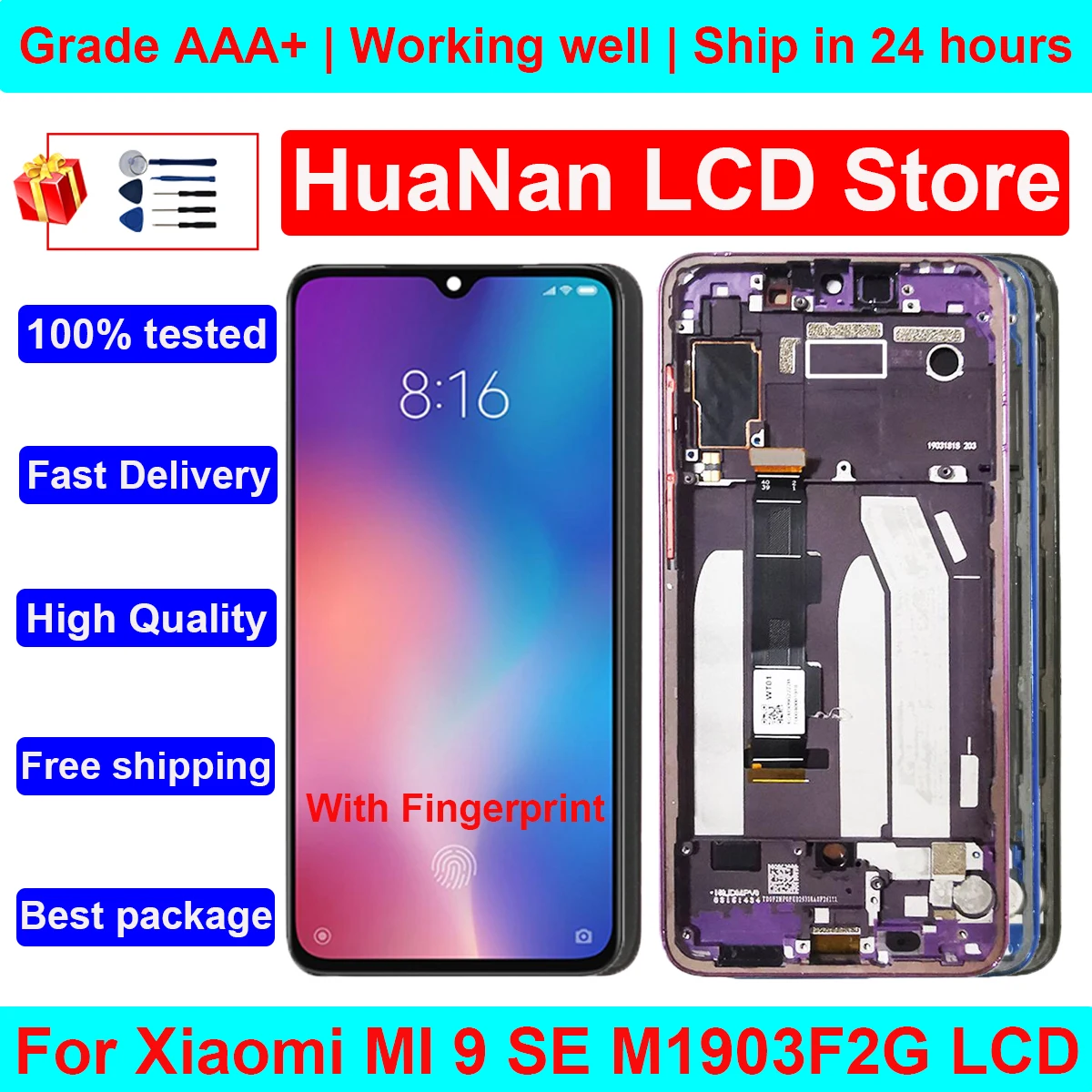 

5.97" Original With Fingerprint Mi 9SE Display For Xiaomi Mi 9 SE lcd MI9 SE M1903F2G mi 9se LCD Touch Screen Digitizer Assembly