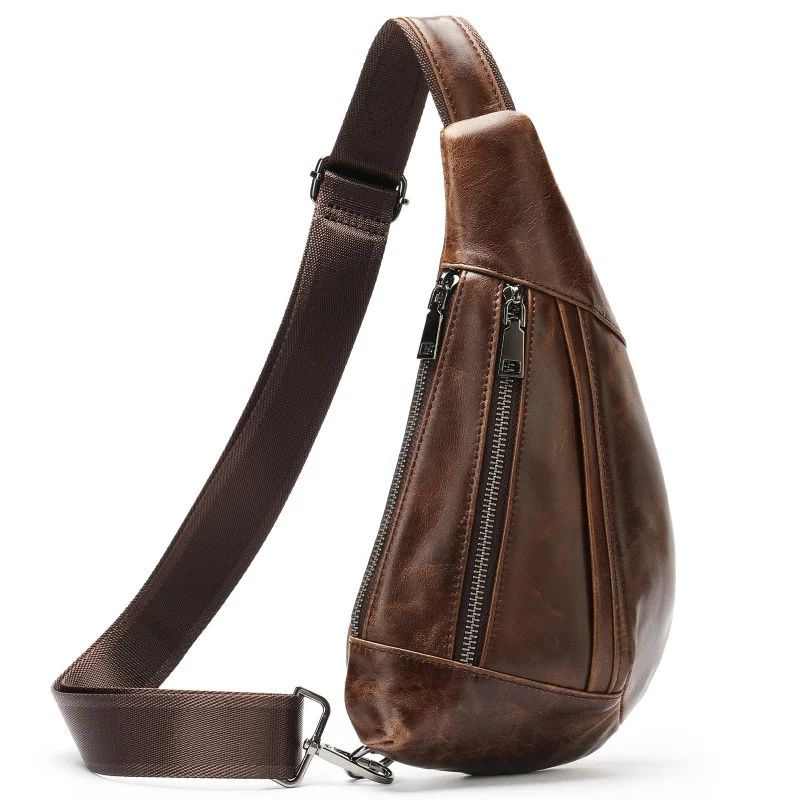Creative Men Genuine Leather Chest Pack Casual Chest Bag Man Cowhide Shoulder Bag New Fashion Messenger Bag Male Sling Bags