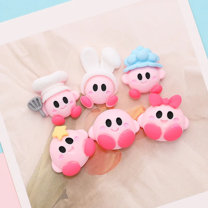 

6Pcs/Set Cute Mini Kirby Cartoon Pink Kirby Diy Action Figure Mobile Phone Case Children Hair Accessories Handicrafts Sticker