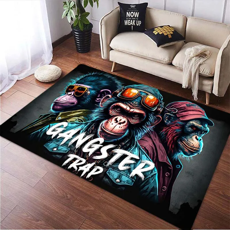 

Monkey with headphones print living room rug floor rug living room decoration bedroom decoration decoration maison