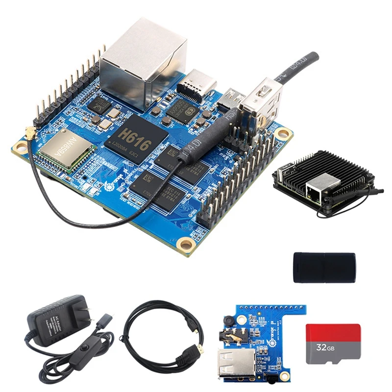 

For Orange Pi Zero2 H616 1G DDR3 Development Board+Case+Video Cable+Expansion Card+32G SD Card+Card Reader+Power
