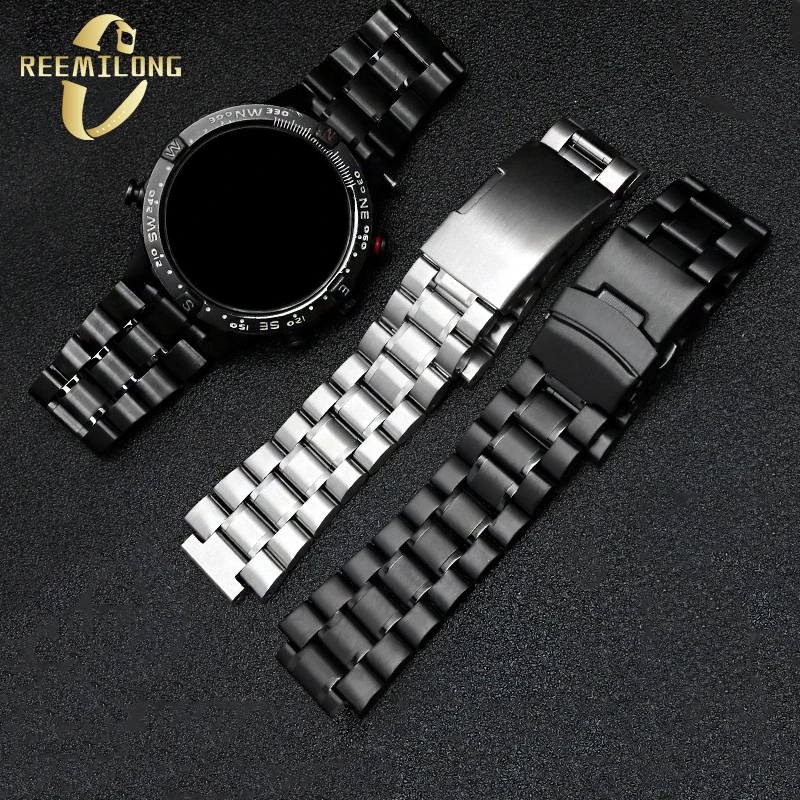 Ремешок для часов из нержавеющей стали 24*16 мм выпуклый сплошной металлический