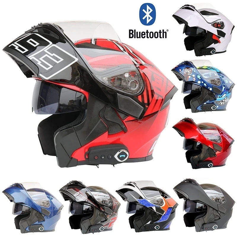 Motorcycle Dual Visor Full Face Modular Flip Up Motorcycle Bluetooth Helmet Motocross Street Bike Racing Helmet