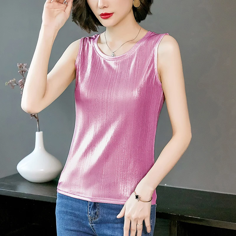

Korean Fashion Silk Tank Top Women Satin Office Lady Tank Top Solid Loose Black Clothing for Women y2k top