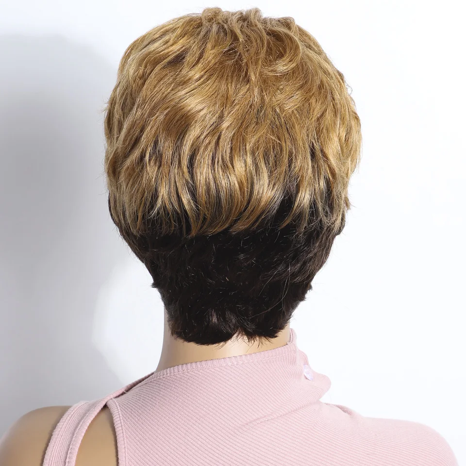 Фото Lekker Ombre Blonde Короткие стрижки пикси Прямые кружевные передние парики из 100% человеческих волос для женщин Бразильские волосы Remy Зачесанные назад парики Боб №5