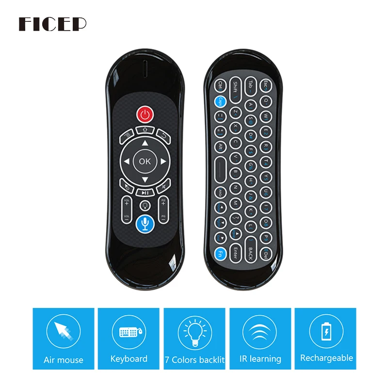 

T120 Wireless Keyboard 2.4G Air Fly Mouse Support Google Voice Assistant 7 Colors Backlit Remote Controller for Android TV Box