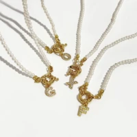 perisbox delicate sparkly zircon a z alphabet initial necklace gold color toggle clasp shell pearls choker for women