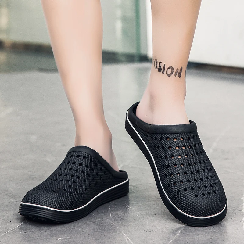 Мужские сандалии для сада и пляжа желейные дышащие с прорезями дешевые тапки