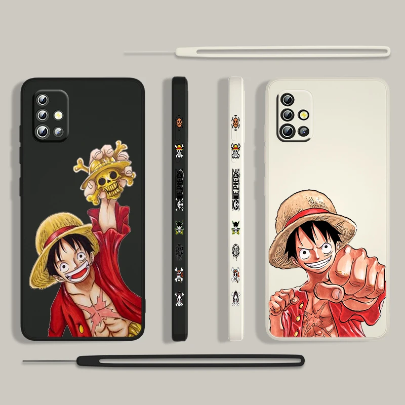 

Cartoon ONE PIECE Luffy For Samsung Galaxy A73 A53 A33 A52 A32 A22 A71 A51 A21S A03S A50 4G 5G Liquid Left Rope Phone Case Cover