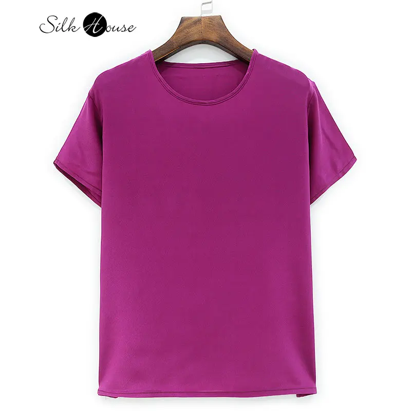 

Однотонная шелковая футболка из крепдешина, рубашка из шелка тутового шелкопряда с коротким рукавом, розово-красная литературная футболка,...