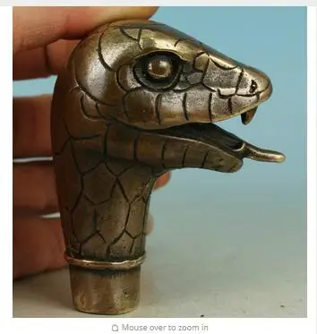 

100% brass Pure Copper Brass Grandpa Good Lucky Old Chinese Handmade Carved Snake Collect Statue Walking Stick Head