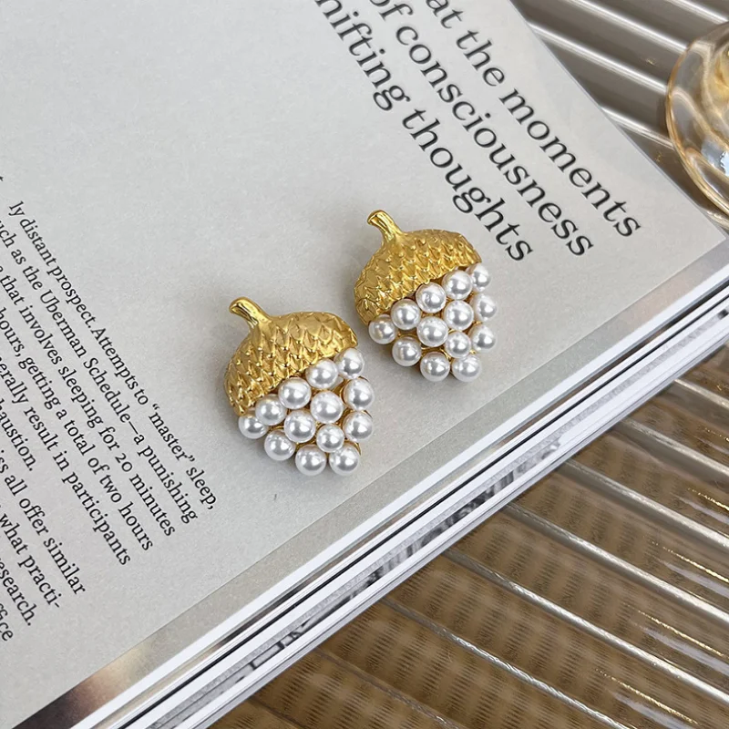 

Minar French Simulated Pearls Grape Long Dangle Earrings for Women Gold Color Copper Fruit Statement Earring Vintage Jewelry