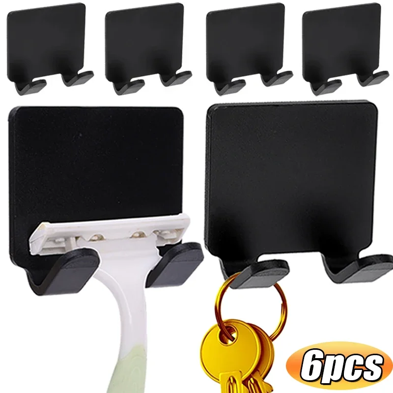 

1-6PCS Shaving Razor Holder Plastic Double Hook Hangers Men Shaving Shaver Storage Hook Adhesive Shower Hooks for Bathroom Towel