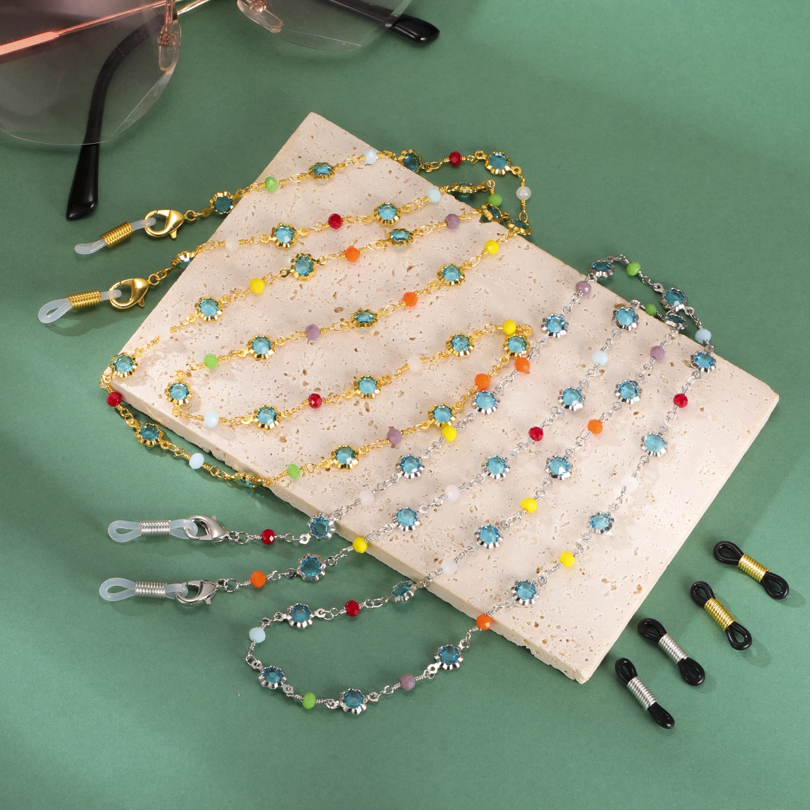 LIKGREAT женские цветные очки в форме цветка с кристаллами и бисером цепочка для