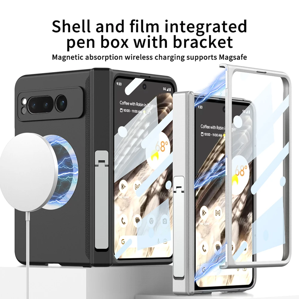 

Magsafe Wireless Charging Case for Google Pixel Fold 5G Magnetic Hinge Hard Cover with Kickstand and Screen Protector