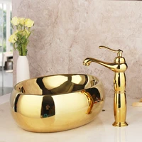 solid brass basin faucets sets golden luxury ceramic lavatory bathroom tap washbasin sink bath combine mixer free drain