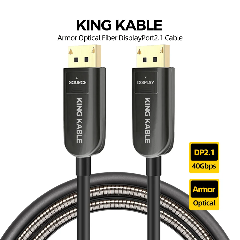 

KING KABLE Armor Optical Fiber DP2.1 Cable 40Gbps DisplayPort2.1 DP2.0 1.4 10K 8K60 4K144 2K240 PC Monitor Matrix Cord 10M 20M