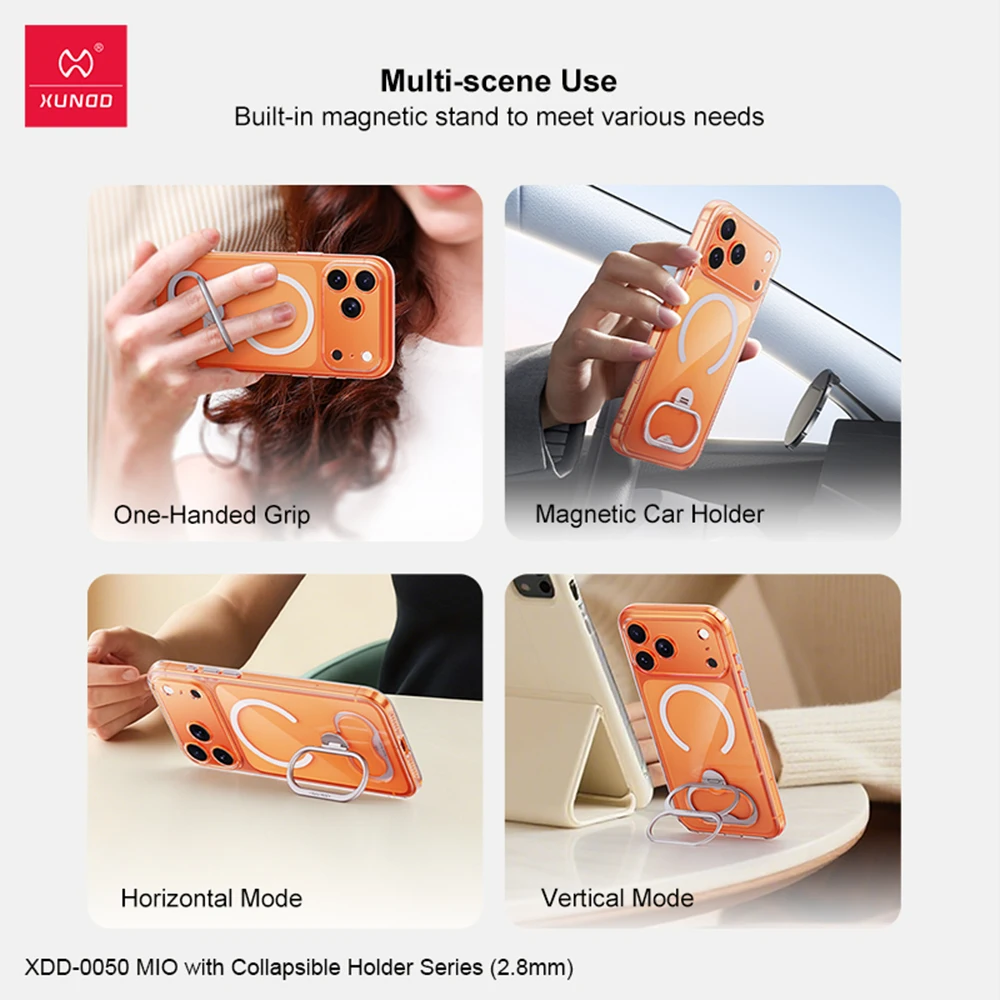 Магнитный чехол Xundd для iPhone 17 Pro Max, 17 Pro, 17 со складной и регулируемой подставкой, ультрапрозрачный, с защитой от пожелтения (art.: 3920d8f9930cf) - 3920d8f9930cf