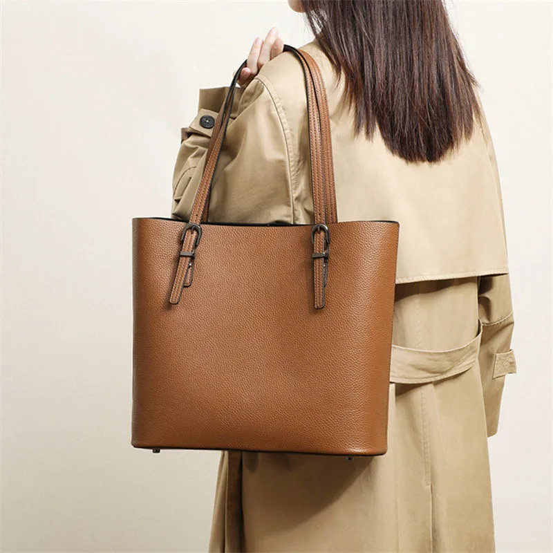 2022 new leather women's bag fashion tote bag niche design commuter large bag leather large-capacity shoulder bag gift