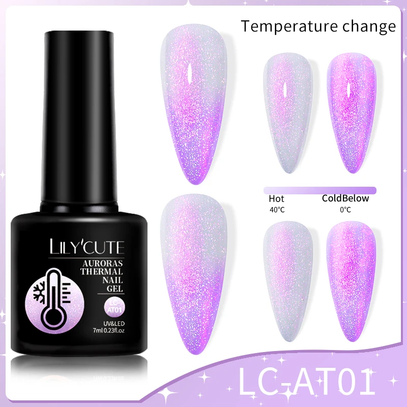 LILYCUTE 7ML Auroras Thermal Gel Nail Polish Nude Pink Purple Temperature Colors Gradient Changing Glitter Manicure Nail Art Gel