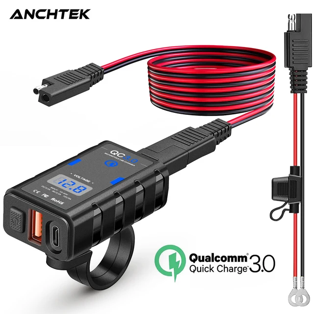 Anchtek qc3.0 type c motorcycle phone charger waterproof 6.4a 12v moto usb charger with voltmeter power adapter supply socket