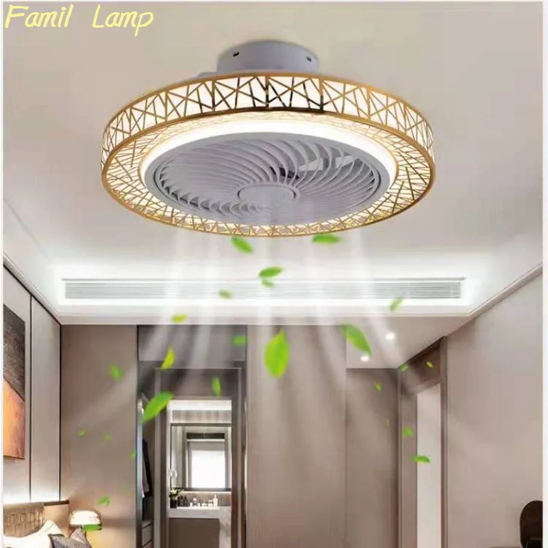 

LED Ceiling Fans Lamp Smart Light 50cm Gold Nordic Postmodern Intelligent Remote Control Decorative Bedroom Invisible Silent