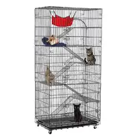 PawGaint Large Cat Cage Pet Playpen Folding Cat Wire Crate with Tray/Hammock/3 Door Black