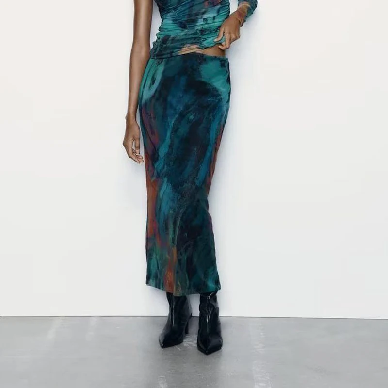 

Юбка Женская Длинная с высокой талией, винтажная сетчатая элегантная Макси-юбка с принтом масляной живописи, на пуговицах, с завышенной талией, Осень-зима