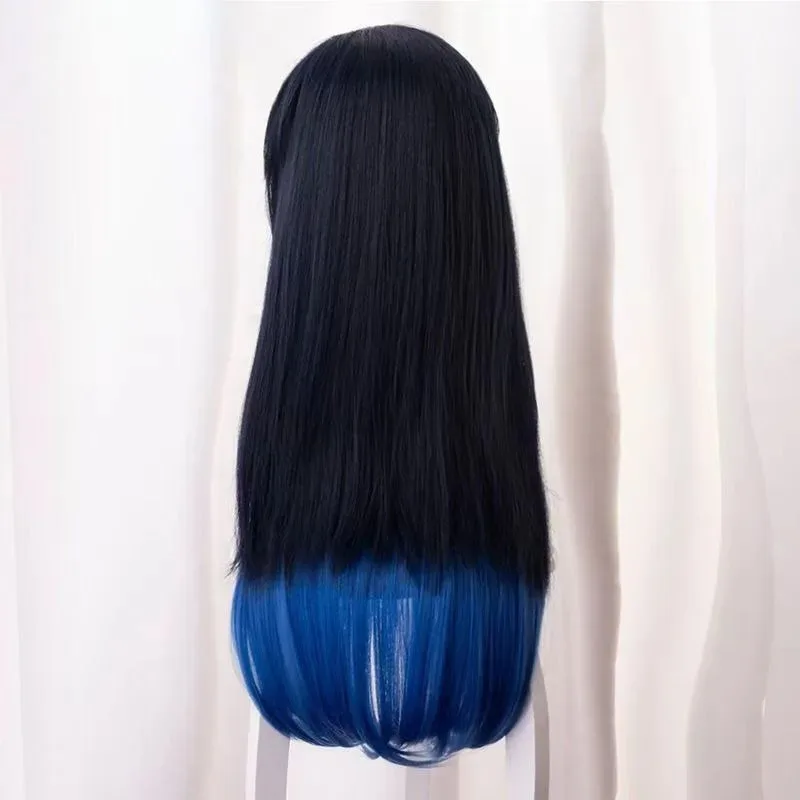 Фото Hashibira Inosuke Sex Reversal Ombre Синий Синтетический Длинный Прямой Аниме Coser Милый Парик Для Девочек Ежедневные Вечеринки; 3'c, 5.y; 8'v, №4