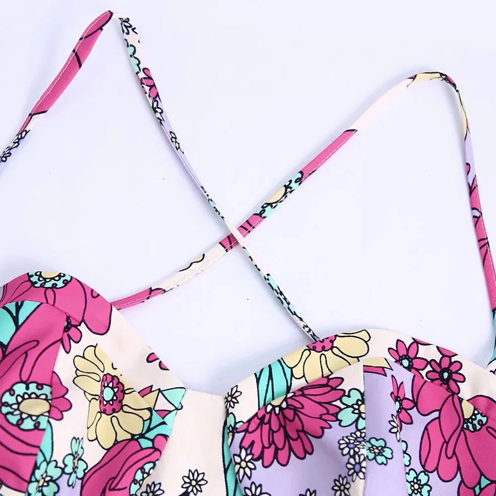 Женская одежда новинка 2022 модный короткий топ на шнуровке с цветочным принтом