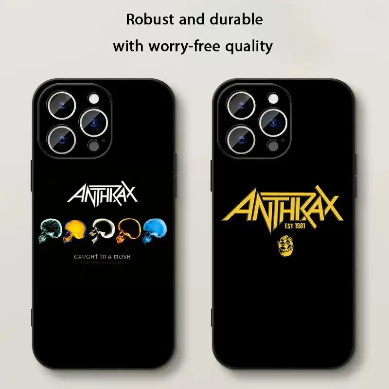 Фото Модный чехол для телефона с крутым логотипом Anthrax для iPhone 17, 16, 15, 14, 13, 12 Plus, Mini, Pro, Max – Мягкий черный противоударный чехол №1
