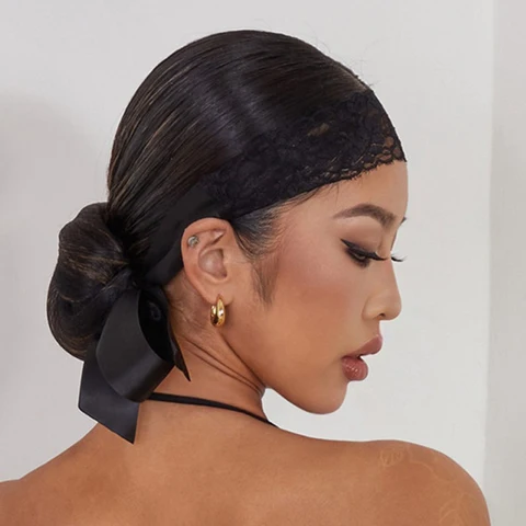 ZYM черная атласная кружевная повязка для волос