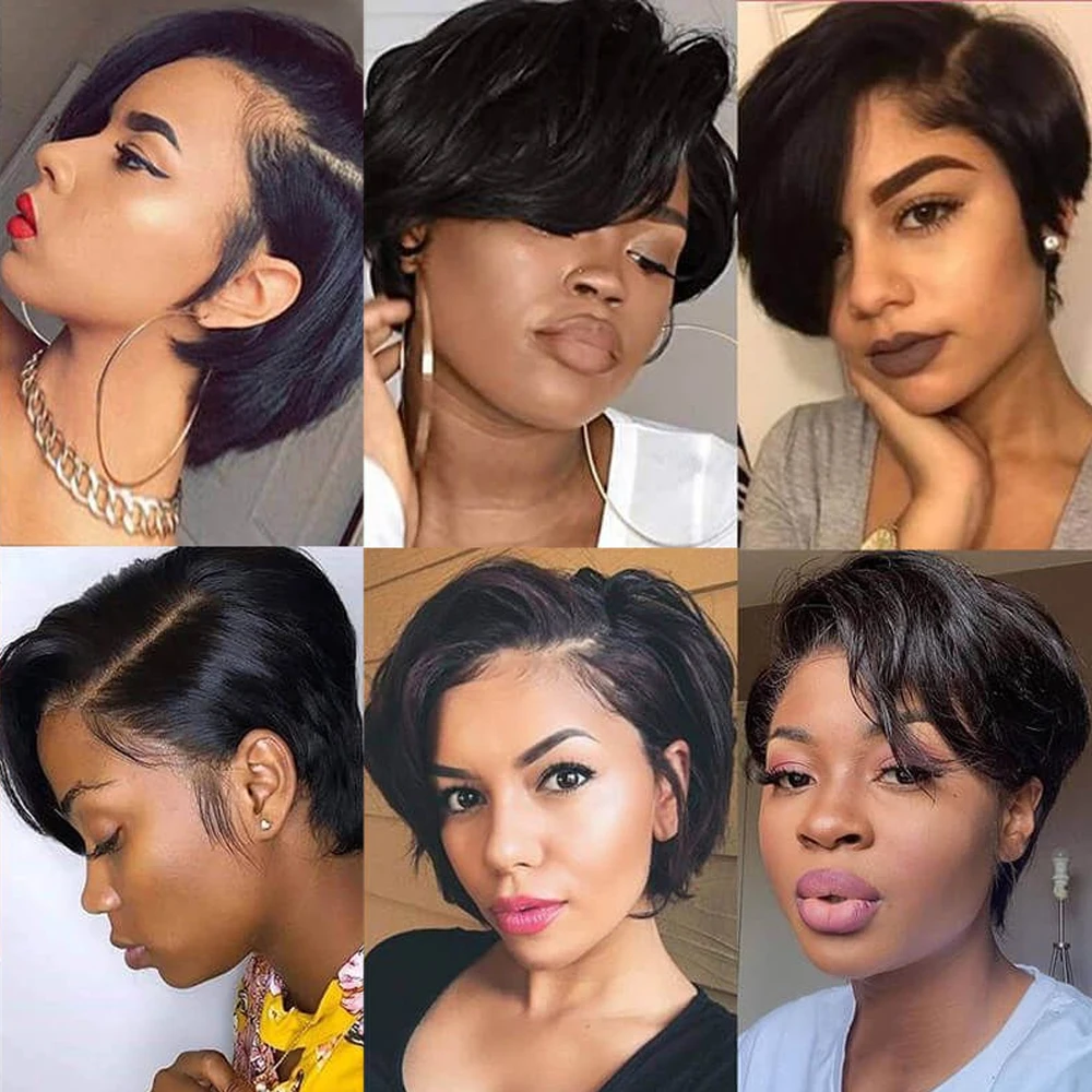 Парики из человеческих волос с кружевной передней частью натуральные черные