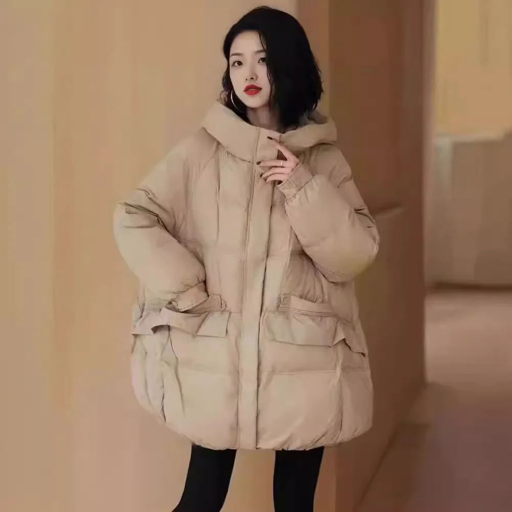 Корейский модный женский пуховик с капюшоном свободная куртка 2024 осень-зима