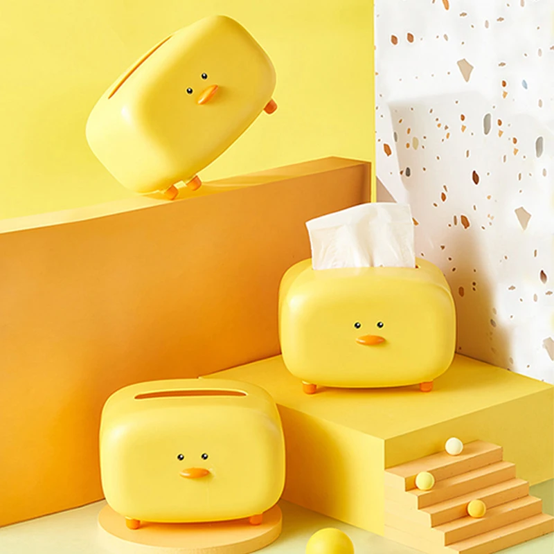 

Cute Kawaii Egg Yolk Duck Tissue Box Desktop Table Yellow Tissue Box Storage Box Pumping Paper Box Home Decoration