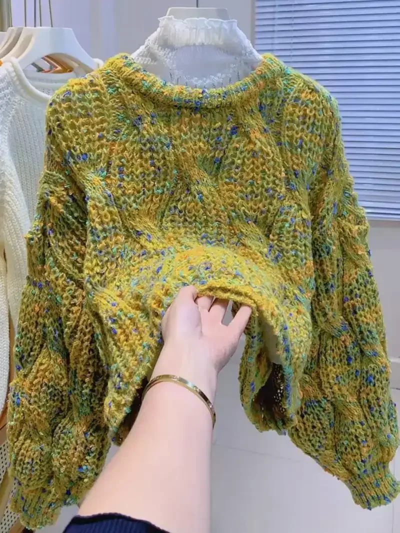 Цветной вязаный пуловер в горошек женский осенне-зимний 2024 новая корейская