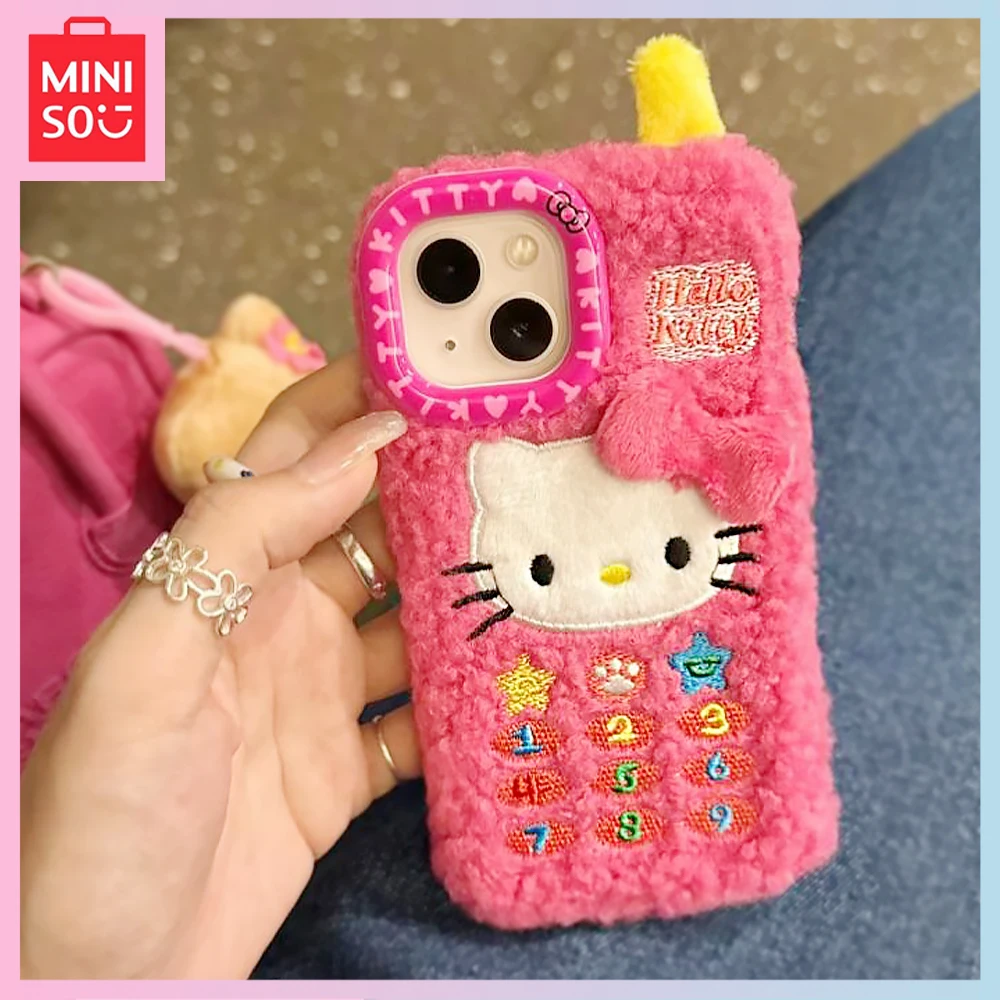 

New Miniso Hello Kitty Kawaii Rose Iphone15Promax Cartoon 14Pro Plush 13/12 Soft 11 Phone Case for Girls Birthday Christmas Gift