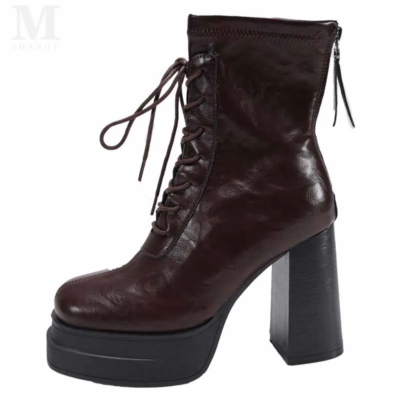 Женские ботильоны на высоком каблуке модные дизайнерские кожаные ботинки