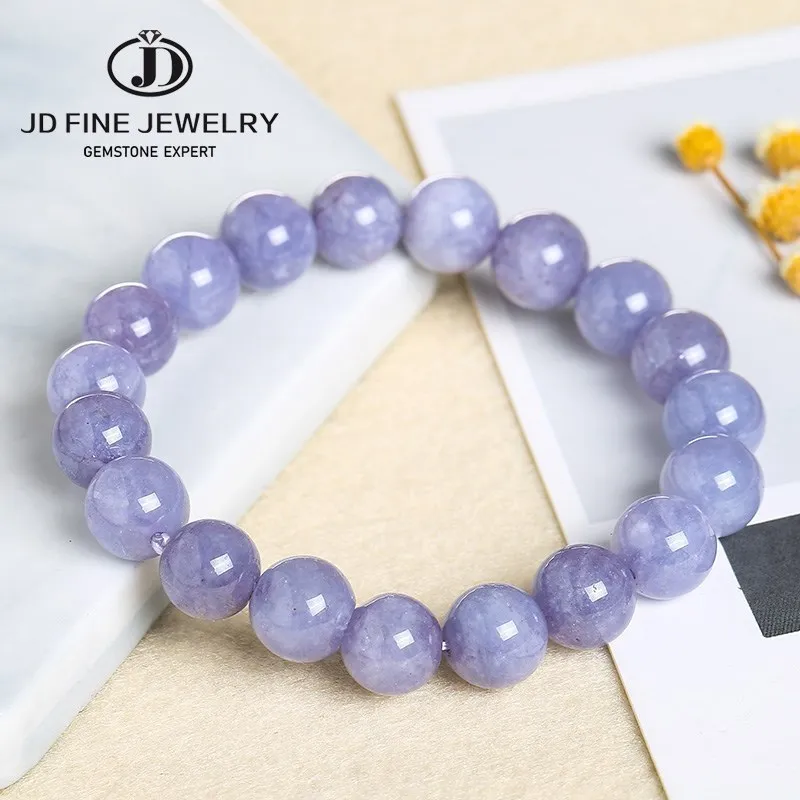 

JD Natural Aquamarine Bead Bracelets Women Fashion Purple Chalcedony Round Stone Elegant Healing Strand Bangles Wristband Gifts