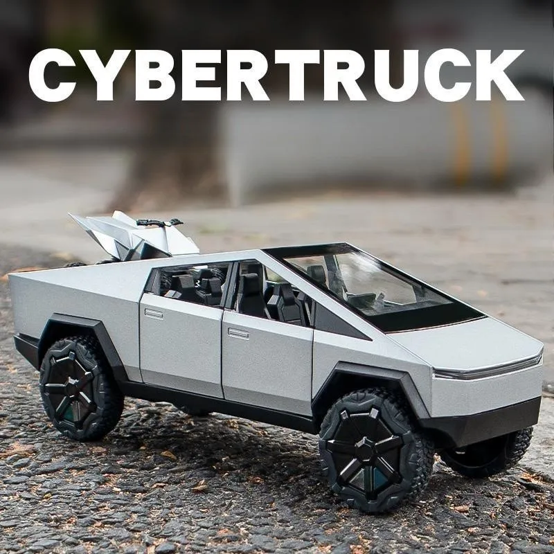1/24 Tesla Cybertruck литый под давлением Металлический Игрушечный автомобиль 1:24 Миниатюрная модель грузовика со звуком и фотографией коллекция подарок для мальчиков и детей