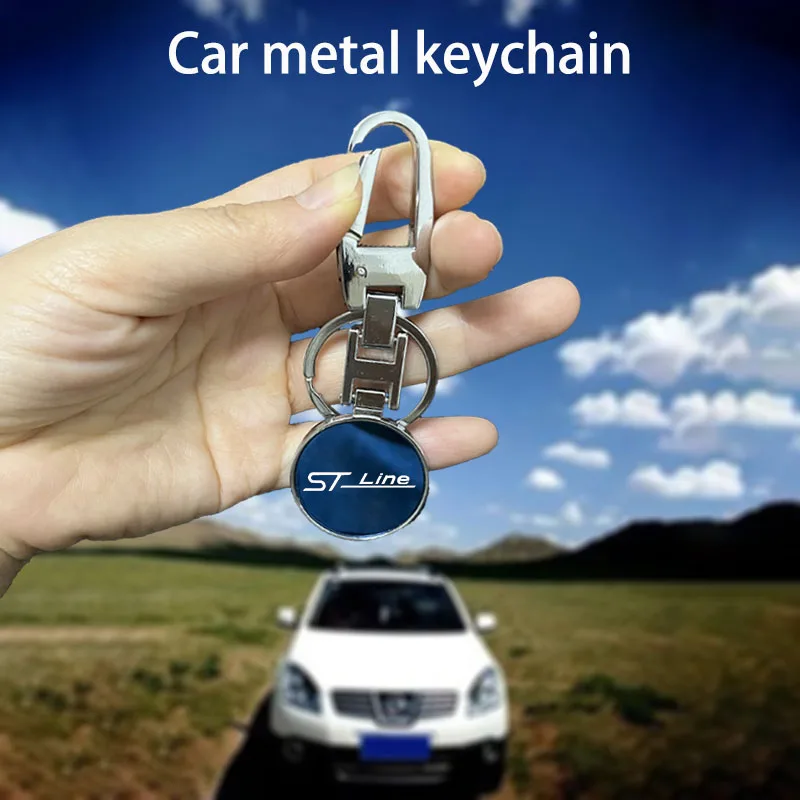 

Ford ST LINE Car Metal Keychain Double-sided Chrome Plated Open Buckle Car Inside and Outside The Key Ring Charm Accessories