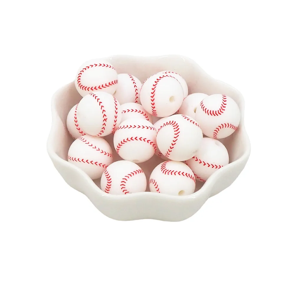 

Chenkai 50pcs 15mm Silicone Baseball Beads BPA Free Teething Infant Chewable Dummy Necklace Pacifier Chain Accessories