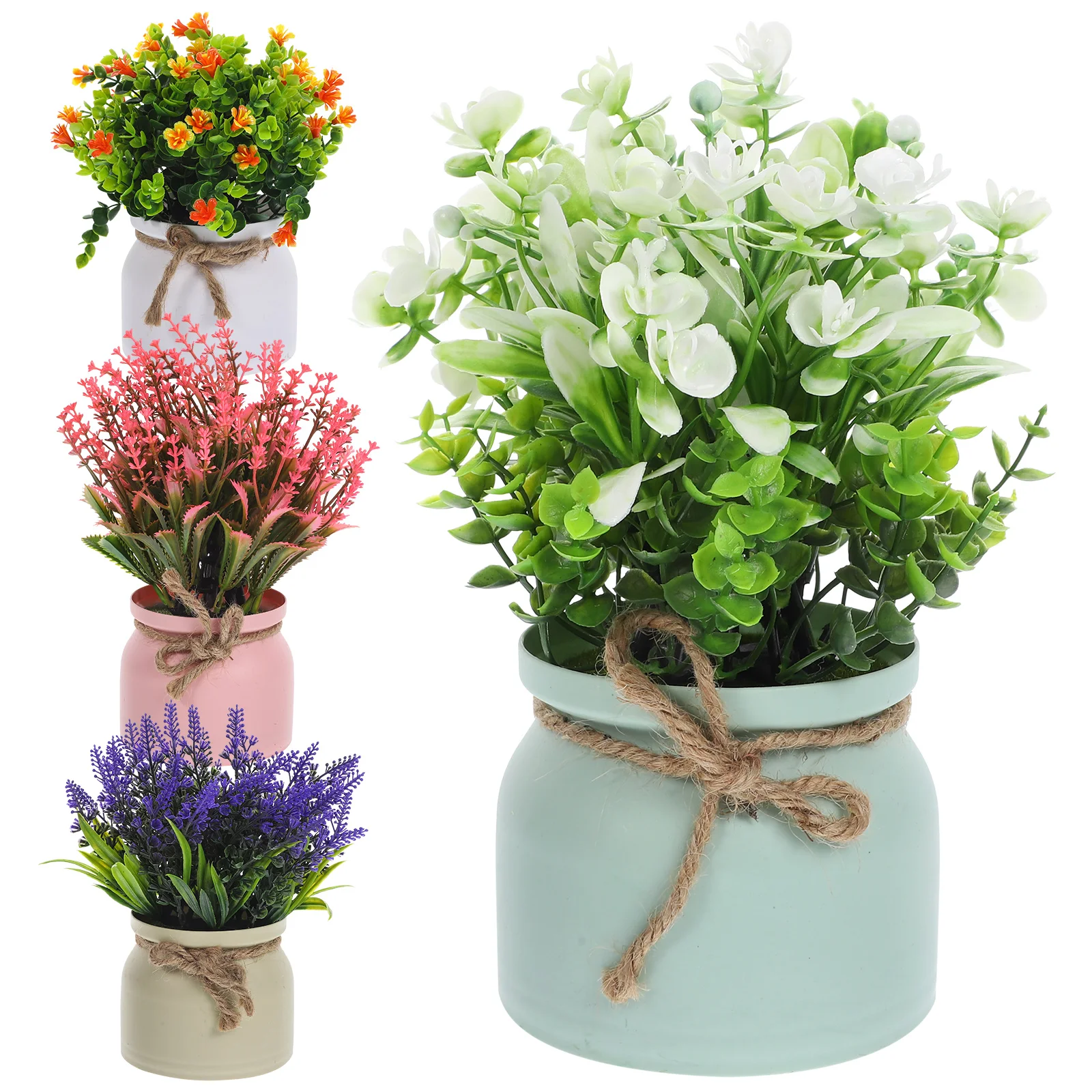 

4 Pcs Indoor Plants Artificial Small Potted Faux Outdoor Decorations Plastic Porch Fake
