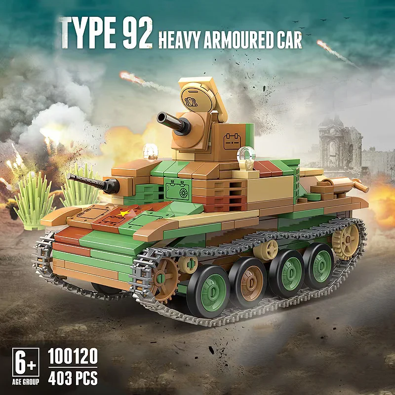 

Military WW2 Heavy Armored Vehicle Type 92 Track Battle Tank Army Weapon Building Blocks Kit Bricks Classic Model Toys Boy Gifts