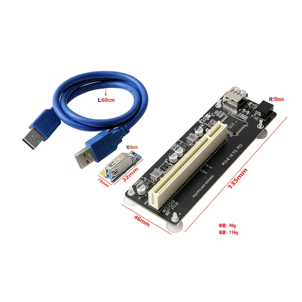 

PCIE PCI-E PCI Express X1 to PCI Riser Card Bus Card High Efficiency Adapter Converter USB 3.0 Cable for Desktop PC