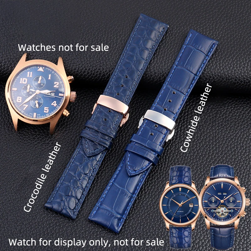 Ремешок для часов из крокодиловой кожи кожаный синий браслет IWC Omega Rossini Longines TAG Heuer